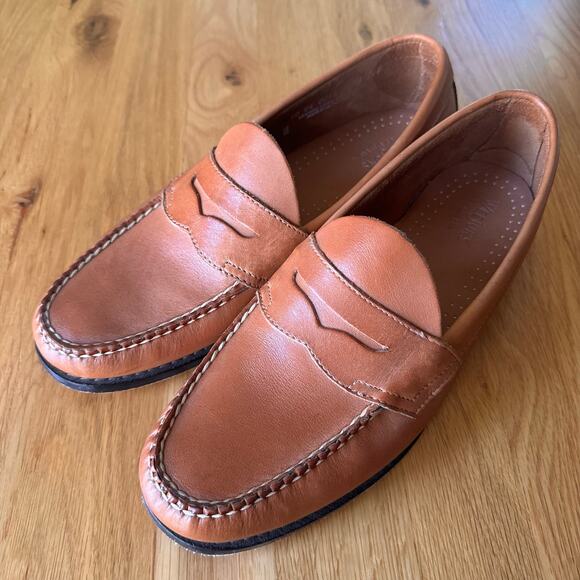 G.H. Bass Weejuns Men's Logan Flat Strap Leather Penny Loafer Tan Size 10 - Picture 1 of 14